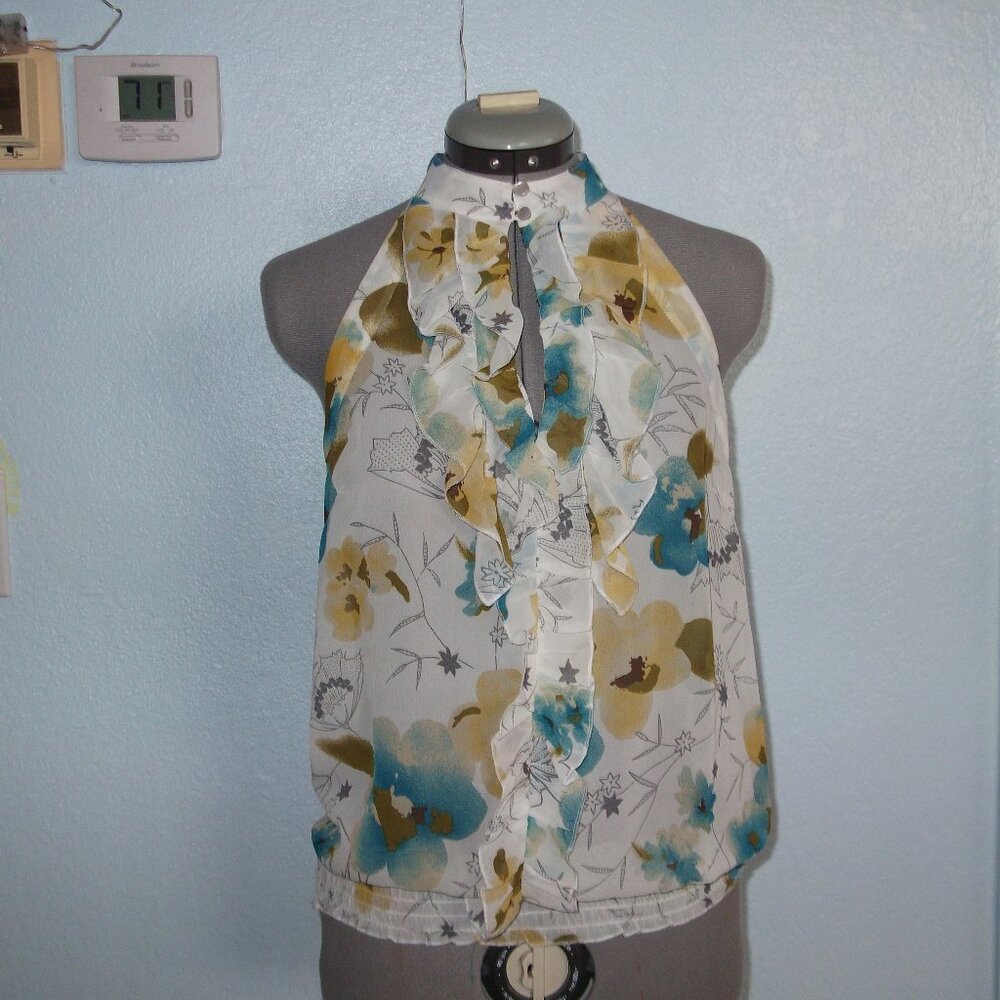 Forever 21 Size S Floral Halter Blouse Shirt Top Boho Peasant Gypsy Ruffled